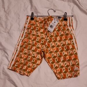 Adidas Athletic Orange and White Logo Print Shorts
